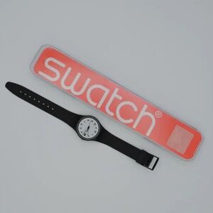 Swatch black watch with rubber band - water resistant - shock resistant